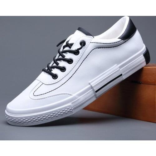 S Mens leather all black white Breathable lace up Vulcanized Shoes Fashion Spring/Autumn Men Sneakers flats Shoes A32-36