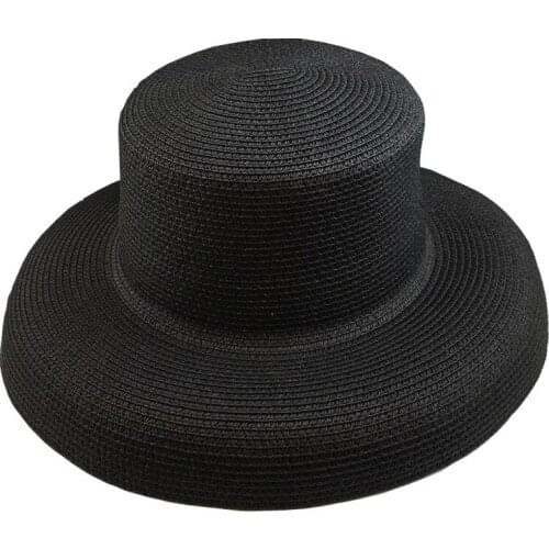 Bauhinia Summer Hepburn Style Vintage Design Straw Hat Solid Color Beach Sun Hat