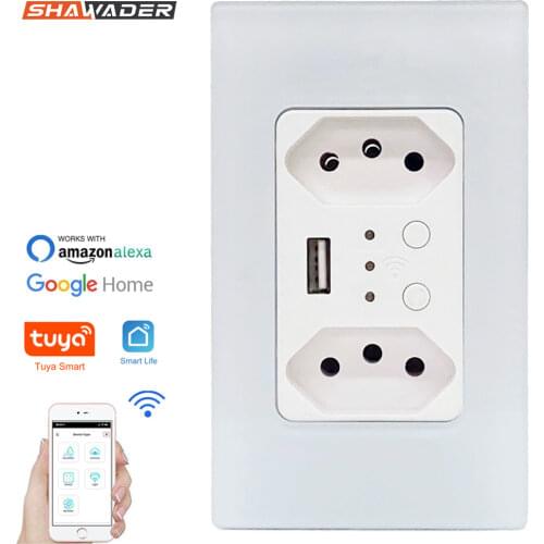 WiFi Smart Brazilian Wall Socket USB Electric Brazil Plug Switzerland Outlets PC Glass Panel Remote by Tuya Alexa Google Home