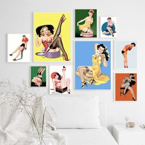 Pin Up Sexy Girls Vintage Posters and Prints Wall Decor , Sexy Women Wall Pictures Canvas Painting Bar Pub Man Cave Decoration