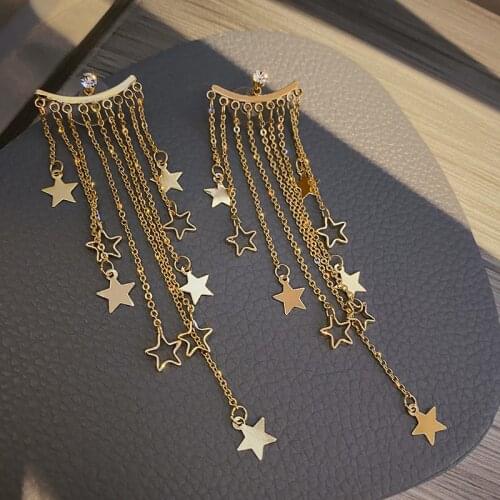 YAOLOGE Fairy Charming Bling Earrings Golden Tassels Stars Long Earrings Dangle Party Fashion Jewelry For Women Brincos 2020