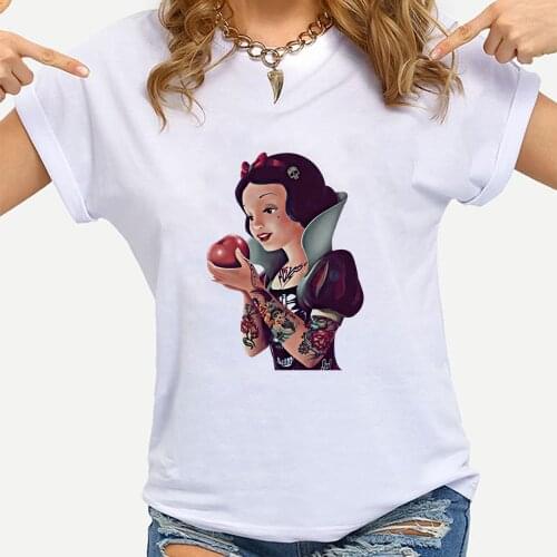 Funny Snow White Womens T Shirt Disney Tattoos Princess Graphic Tee Shirt Femme Hipster Street Style Summer Top Shirt Ladies