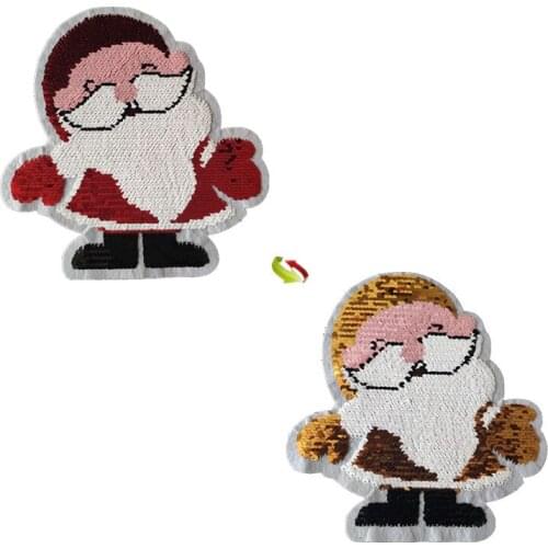 Patch deal with it clothes t shirt women 190mm AB Father Christmas Reversible change color sequins biker patches for clothing
