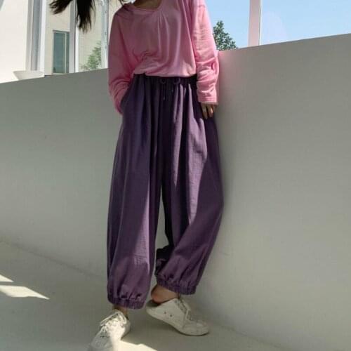 2021 New Korean Version Of Pink Bloomers High Waist Loose Radish Pants Womens Waistband Leisure Wide-Leg Harem Cropped Trousers