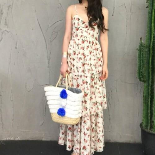 2020 Brand New Women Floral Printing Long Dress Spaghetti Strap Backless Layered Boho Dress Sexy Beach Dress Vestidos