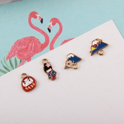 10pcs Japanese style enamel DIY mini tumbler kimono Fuji charms metal alloy pendants for women dangle Beads jewelry making