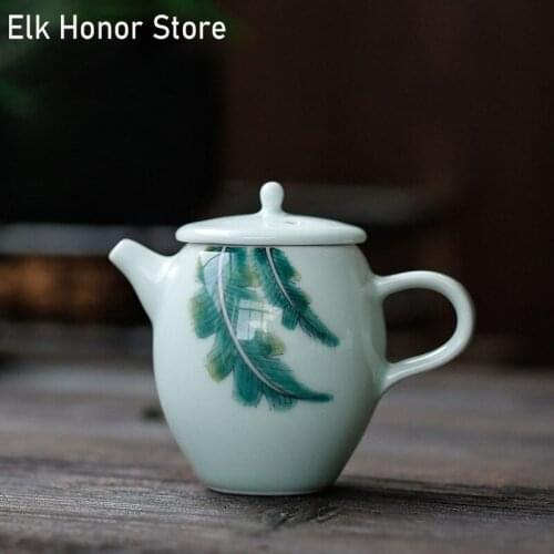 150ml White Jade Porcelain Teapots Hand Painted Leaf Fish Bamboo Misty Blue Single Pot Kung Fu Tea Pu'er Master Pot Mug Teaware