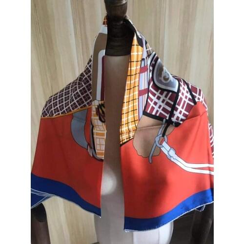 2021 new arrival fashion elegant brand red horse 100% silk scarf 90*90 cm square shawl twill wrap for women lady girl