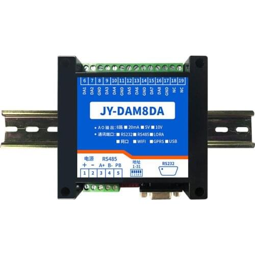 8 Channels Analog Output Module 12-bit AO DA 0-5V/0-10V/4-20mA, Optional Modbus RS485 RS232 USB