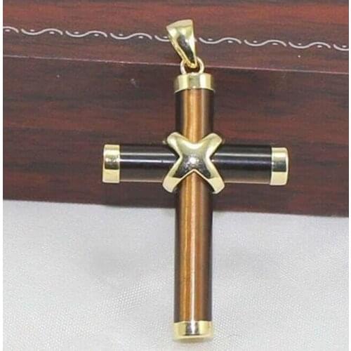 915 +++African Tigers Eye/Tiger eye Cross pendant necklace