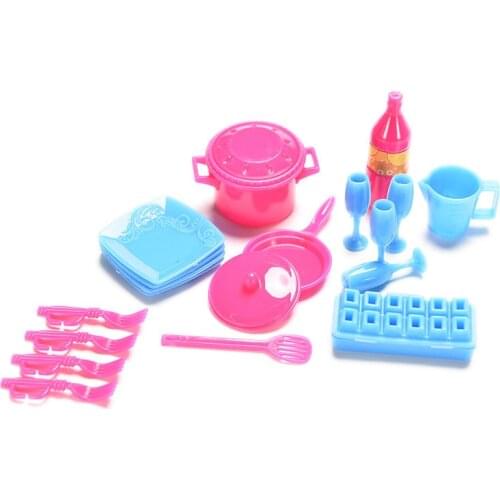 18PCS Dolls Accessories Mini Simulation Tableware Dolls Kitchen Pots and Pans Dishes Glasses Cutlery For Doll