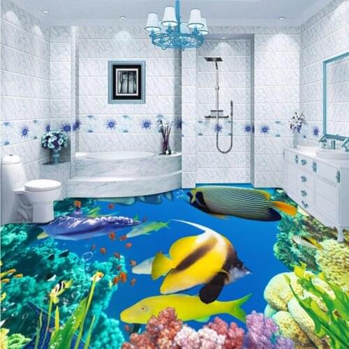 Free Shipping Sea World 3D Floor moisture-proof thickened living room kitchen bedroom bathroom study lobby flooring mural