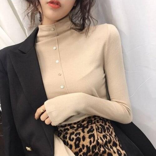 Blouse Women Womens Turtleneck Breasted Slim Fit Pullover Shirts Long Sleeve Blusas Ropa De Mujer