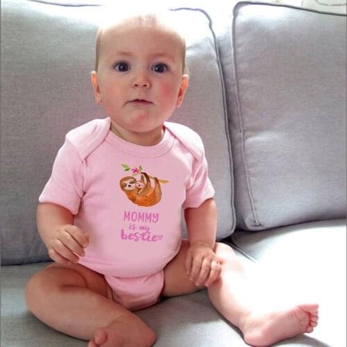 Baby Outfit Cute Sloth Mothers Day Baby Bodysuit mama is my bestie &buddy family matching t-shirt