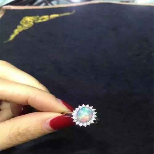 REAL S925 sterling silver inlaid Natural OPal ring 7*9mm High quality pure Gem good clarity For Men or Woman