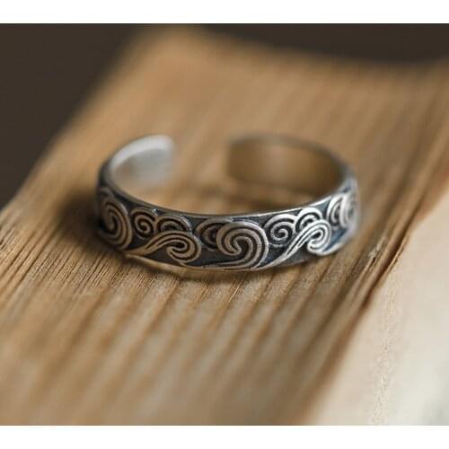New Handmade Auspicious Clouds Chinese Style Opening Cold Wind Ring Female Ins Tide Retro Niche Design Jewelry Accessories