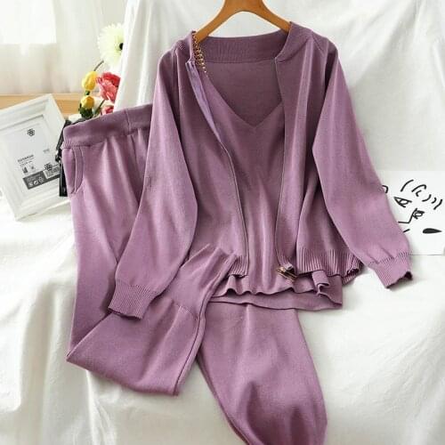 2021 autumn and winter new casual fashion suit Harlan pants cardigan jacket bottoming strap three-piece set