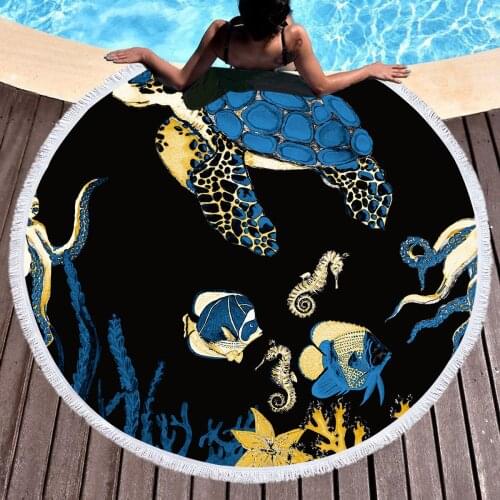 Round Beach Towel Coral Octopus Turtle Print Microfiber Sand Free Fabric Bath Towels for Outdoor Mat Living Room Home Decoration