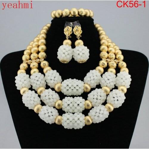 Chunky Gold Crystal Beads Women Necklace Bridal Fashion Jewelry Wedding African Beads Jewelry Set 2020 Free Shipping CK56-1