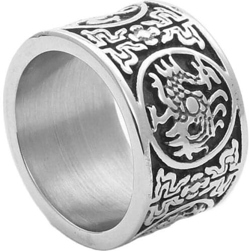 Fashion Jewelry Stainless Steel Dragon Pattern Ring Men Trendy Simple Punk Jewelry Gift