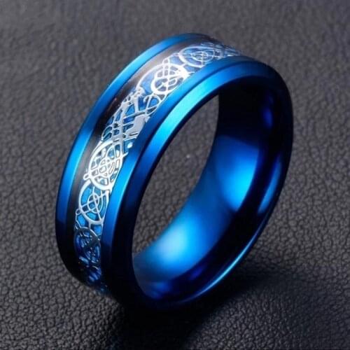 Fashion Men Rings Blue Stainless Steel Dragon Rings Vintage Wedding Band Anniversary Birthday Gift For Men Jewelry