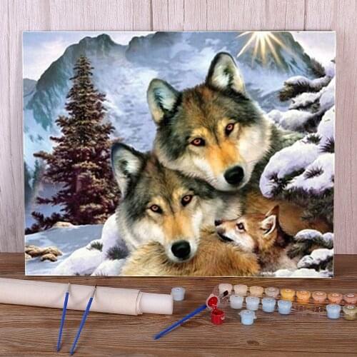 Wolf Animal Winter Coloring By Numbers Painting Kit Oil Paints 40*50 Canvas Painting Home Decoration For Kids For Wholesale