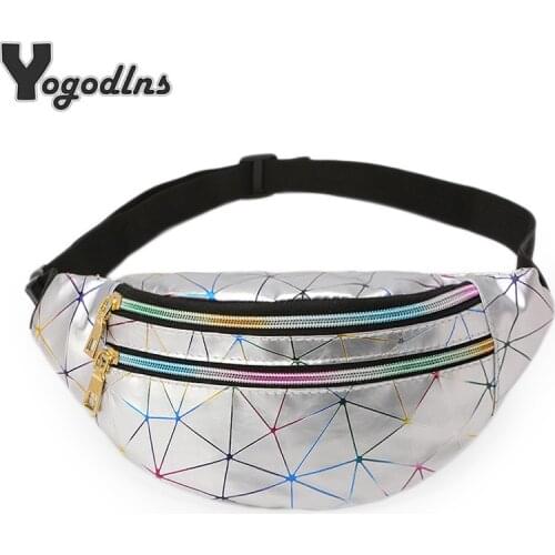 New Arrival PU Leather Geometric Pattern Chest Bags for Girls Boys Laser Waterproof Sports Waist Pack Pocket Crossbody Bags