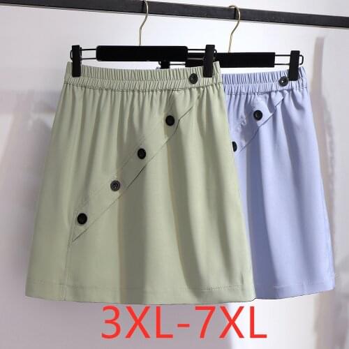 New 2021 summer plus size mini skirt for women large casual loose green blue button a line pleated skirts 3XL 4XL 5XL 6XL 7XL