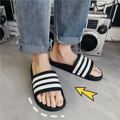 New Mens Slippers EVA Men Shoes Soft Comfortable Black White Stripes Casual Slides Summer Couple Beach Slippers
