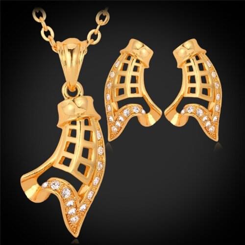 New Yellow Gold Color Austrian Rhinestone Necklace Pendant Earrings Women Jewelry Fashion Jewelry Set Wholesale MGC PE3026