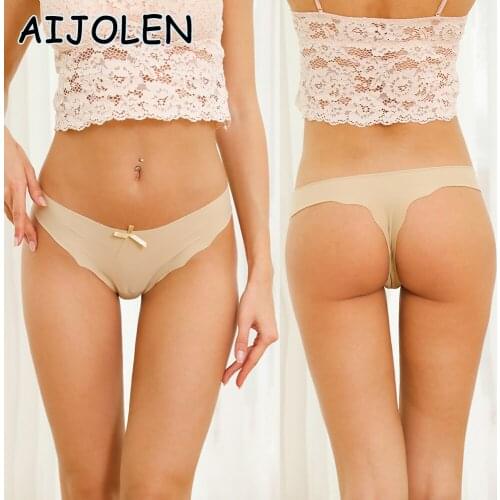 AIJOLEN 5 Colors Leopard Print Solid Color G-String Thong Womens Low-rise Ice Silk Panties Sexy Wine Red Bow Underpants