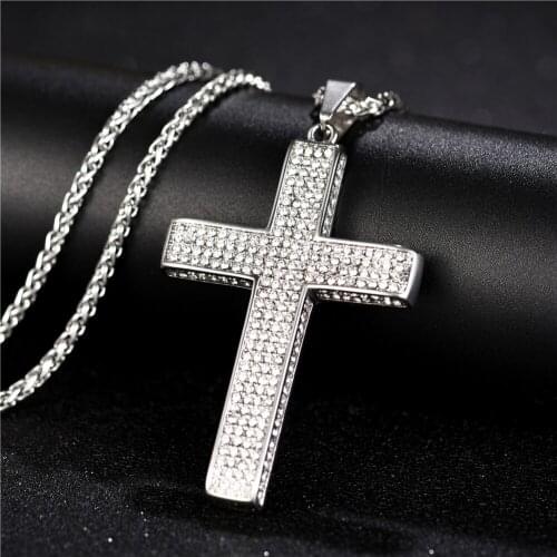 Cubic Zircon Cross Pendant Necklace Stainless Steel Charm CZ Stone Dainty Christian Nazarene Lucky Talisman Jewelry
