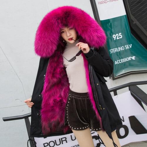Raccoon Dog Coat 2020 Women Winter Thickening Parkas With Real Fox Fur Collar Female Warm Outwear WSHM2222 MF420