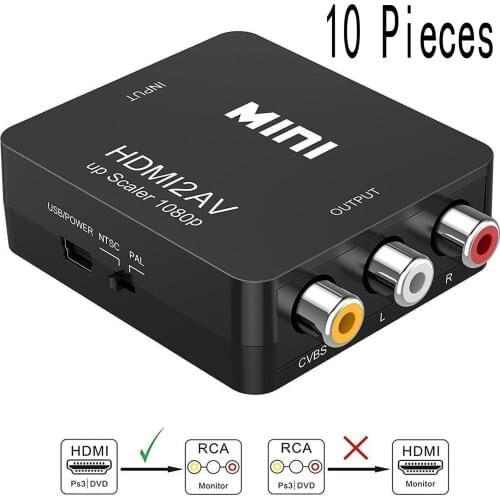 10 pcs high quality HDMI CVBS to HDMI Adapter MiniAV to HDMI Video Converter Box AV2HDMI RCA AV for HDTV TV PS4 PC DVD Xbox
