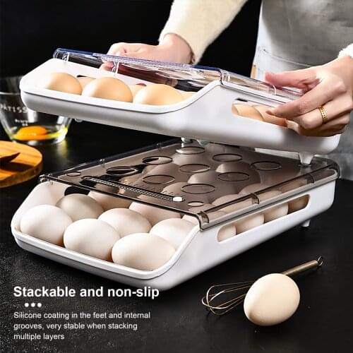 Plastic Egg Holder for Refrigerator Egg Tray Carrier Egg Storage Dispenser Stackable Egg Containers Organizer for Kitchen Fridge