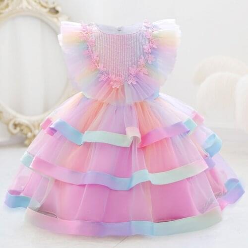 2021 Flower Ceremony Baptism 2 1 Year Birthday Dress For Baby Girl Clothing Princess Dresses Colorful Party Dress Child Clothes