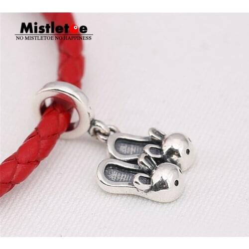 Authentic 925 Sterling Silver Mouse flip flop Dangle Charm Bead Fit European Bracelets Jewelry