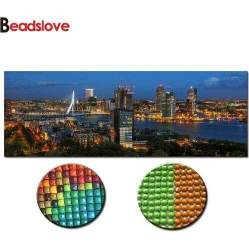 Full Square round Diamond painting Rotterdam night city Diamond embroidery Cross stitch resin drill landscape Euromast