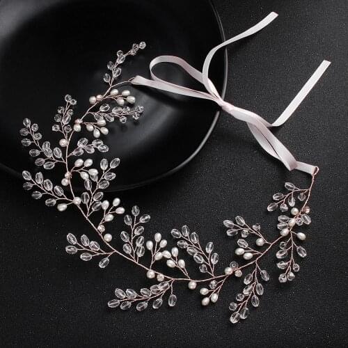 Luxury Rose Gold Full Rhinestone Crystal Wedding Tiaras Headbands Handmade Bridal Headpiece Crown Women Pearl Hair Accessories