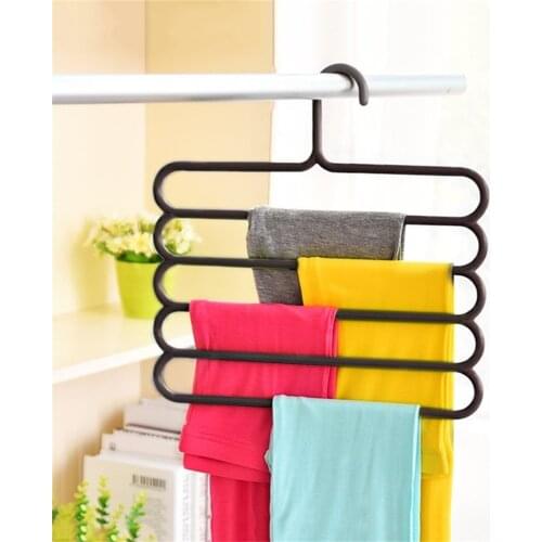 S-type 5 Layers Non Slip Pants Hanger Dry Rack Multifunction Trousers Hanger Tie Scarfs Belt Towel Multi Layer Clothes Holders