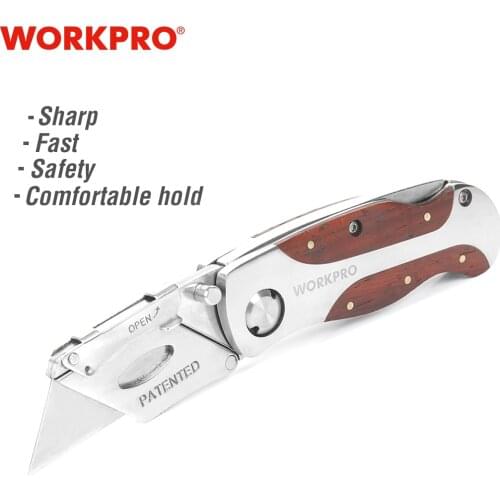 WORKPRO Folding Knife Heavy Duty Knife Pipe Cutter Stainless Steel Utility Knife with Red Rosewood Handle