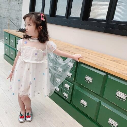 Tonytaobaby New Girl White Meteor Embroidered Shawl Dress with Shawl Little Girls Dresses