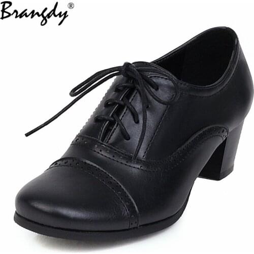 Brangdy Women Pumps British Thick heels Shoes Womens Sexy Autumn 2021 New Lace up Casual Shoes Women Chaussures Femme