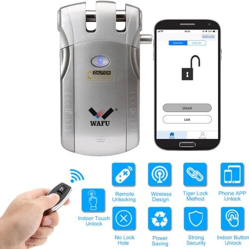 WAFU WF-010U Keyless Entry Door Intelligent Lock Home Smart Remote Control Lock iOS Android APP Unlocking with 4 Remote Keys