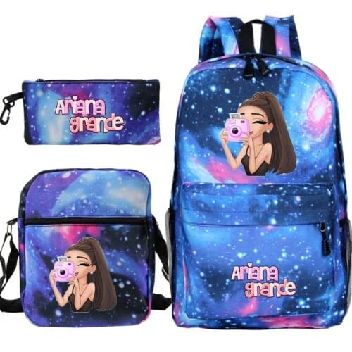 High Quality Ariana Grande Backpack Kids Bookbag Boys Girls School Bag Teens 3pcs Set Rucksack(Backpack+shouder Bag+pen Bag)