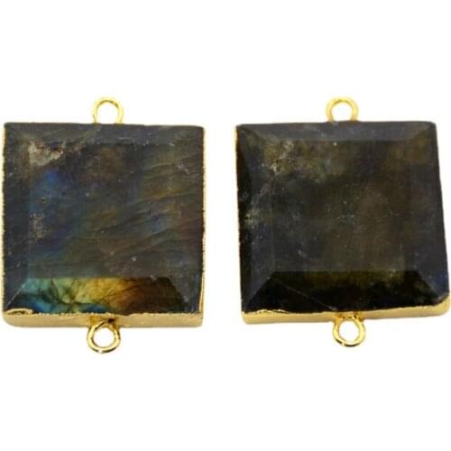 Square Natural Labradorites Faceted Connector Double Bails Handmade Gem stone Natural Shining Stone Gold Plating Jewelry Links