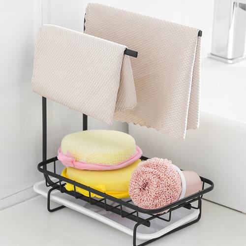 Iron Painted Kitchen Bathroom Container Shelf Sink Drain Rack Drying Towels Standing Wall Mounted Rag Sponge Storage Accessories