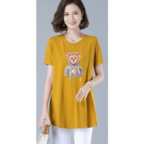 Women Short Sleeve T-shirt Tops Summer 2021 New Casual Fashion Cute Little Bear Print Large Size Loose Cotton T-shirt
