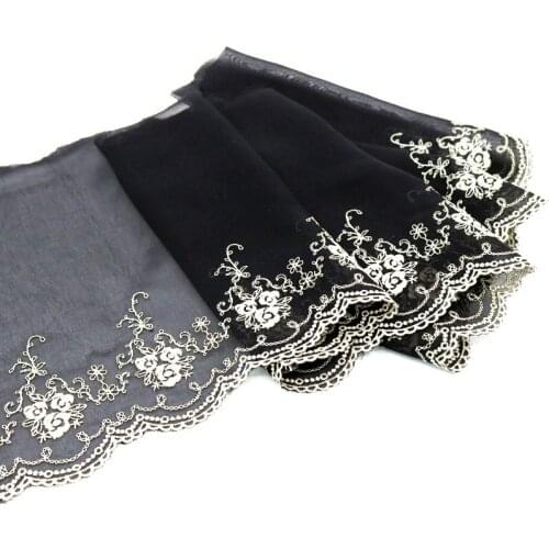 1M New Embroidery Gold Lace Fabric 22cm Black Lace Ribbon Wedding Dress Sewing Accessories Laces Trimmings Guipure Crafts LQ29
