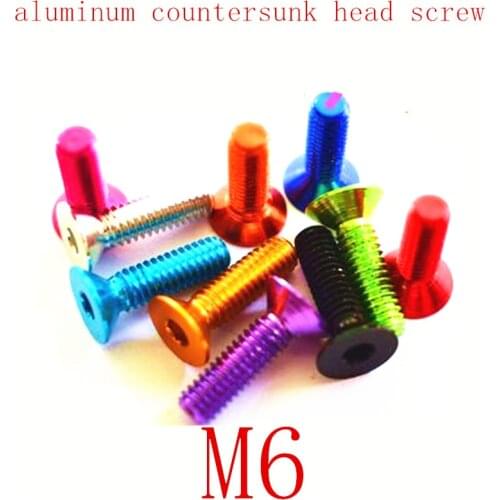 10pcs/lot M6*10/12/15/20/25 colourful aluminum flat hex socket countersunk head machine screw